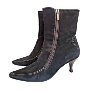 Aquatalia Marvin K Suede Leather Bootie Zip Up Kitten Heel Pointed Toe Black 10